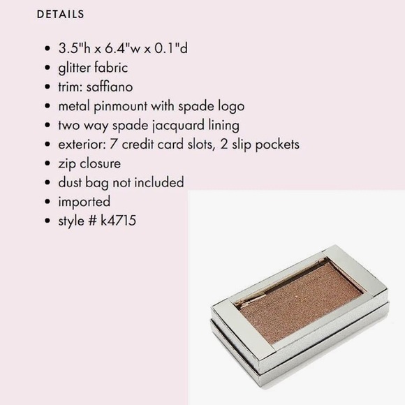 Kate Spade Wallet Large Slim Card Holder Glitter in Rose Gold - Picture 4 of 8